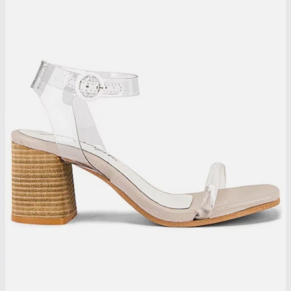Free People Clear Vinyl Block Heel Sandals with Natural Wrapped Heel